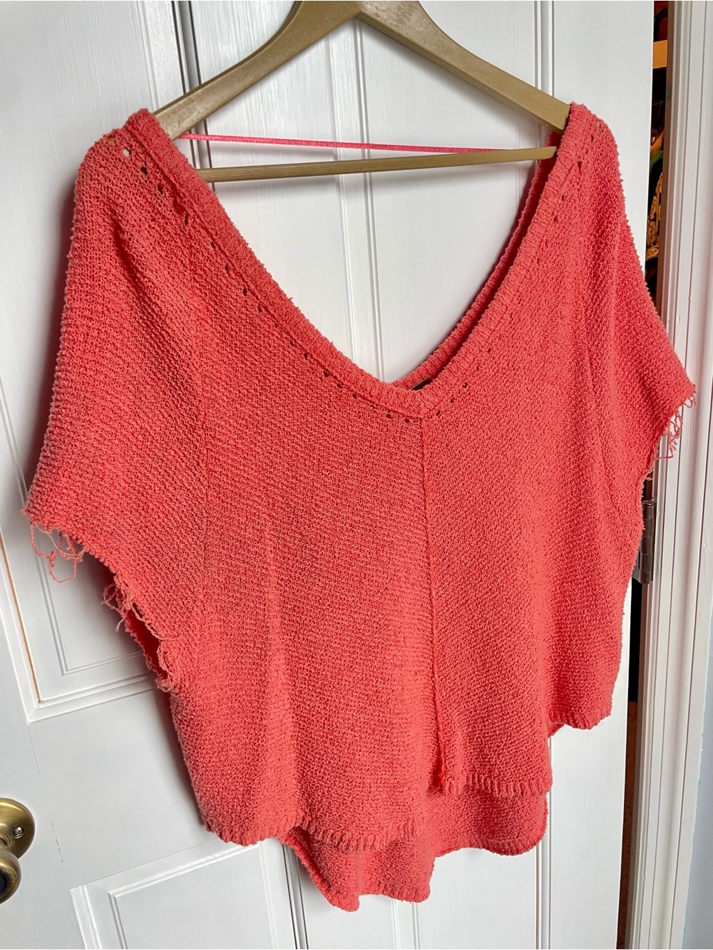 Free People Coral Distressed Lightweight Sweater